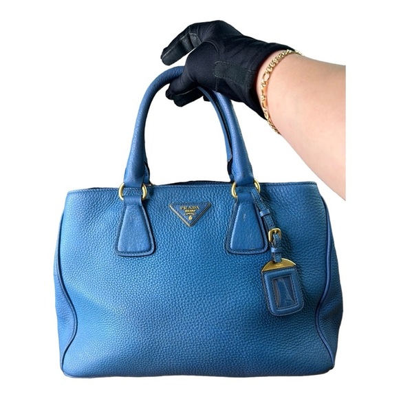 Prada Blue Pebbled Leather Vitello Daino Tote NO Shoulder Strap - Picture 1 of 5